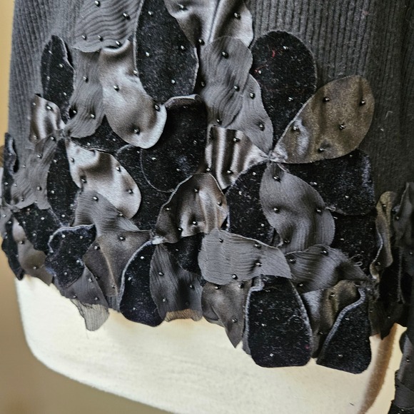 Vintage 90s Y2K Nygard Collection Black Ribbed Embellished Silk Sweater Top L - Picture 6 of 10